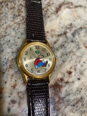 Lorus Goofy Character Gold-Tone Watch with Brown Strap